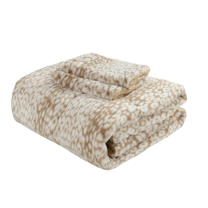 PLUMON ANIMAL PRINT SHERPA CHANTILLY 1.5 PLAZAS IVORY - 1