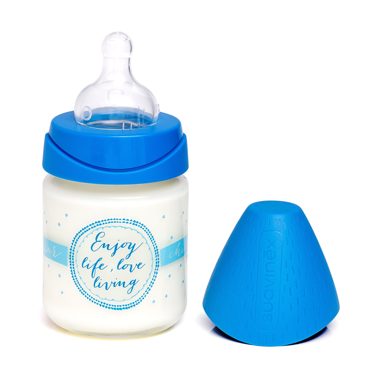 MAMADERA VIDRIO 120ML. 3P SILICONA ENJOY AZUL - 1