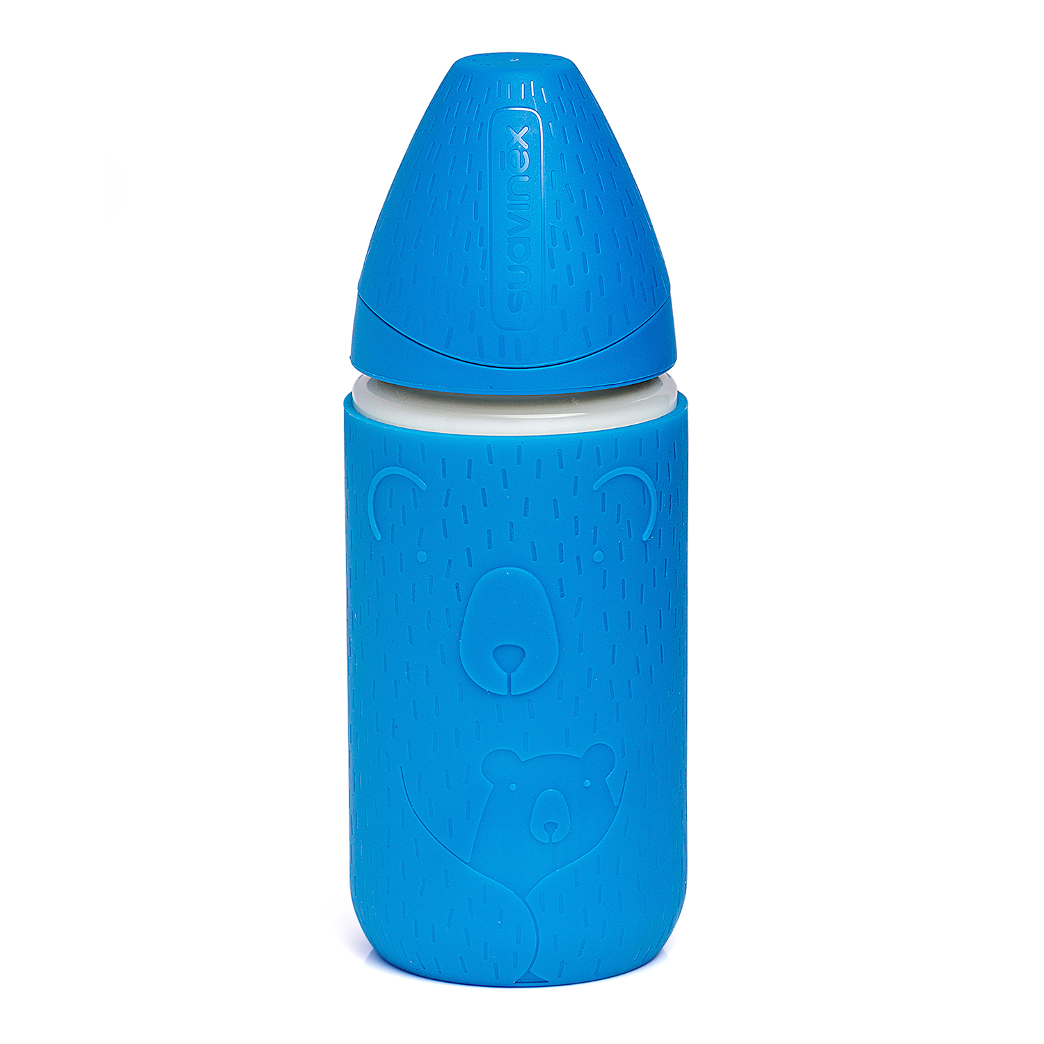 MAMADERA VIDRIO 240ML 3P+FUNDA SILICONA AZUL - 1