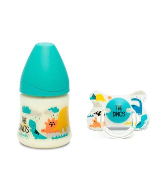 PACK MAMADERA SUAVINEX SILICONA DINO 150ML + CHUPETE +4-18M DINO CELESTE - 1