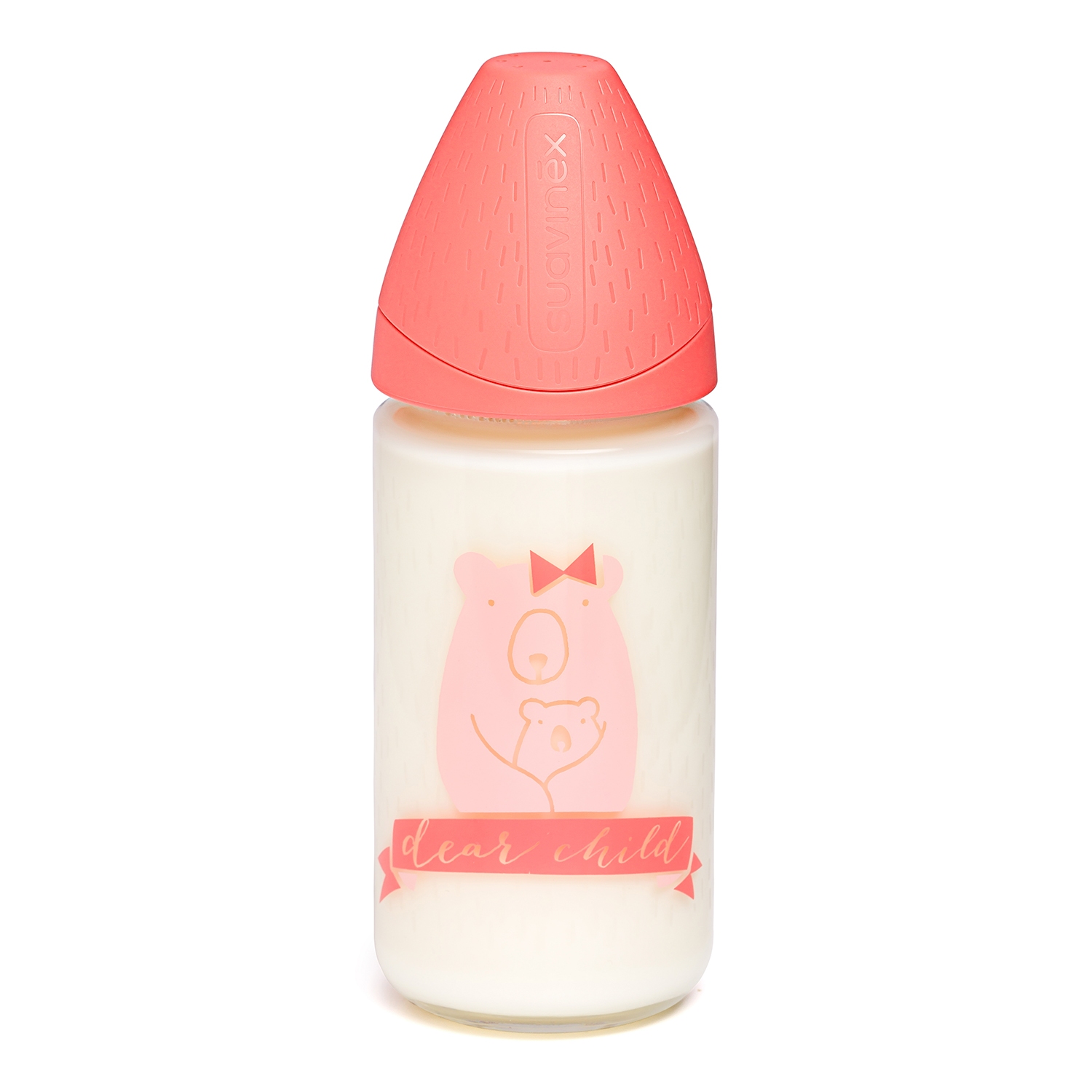 MAMADERA VIDRIO 240ML 3P + FUNDA SILICONA ROSA - 2
