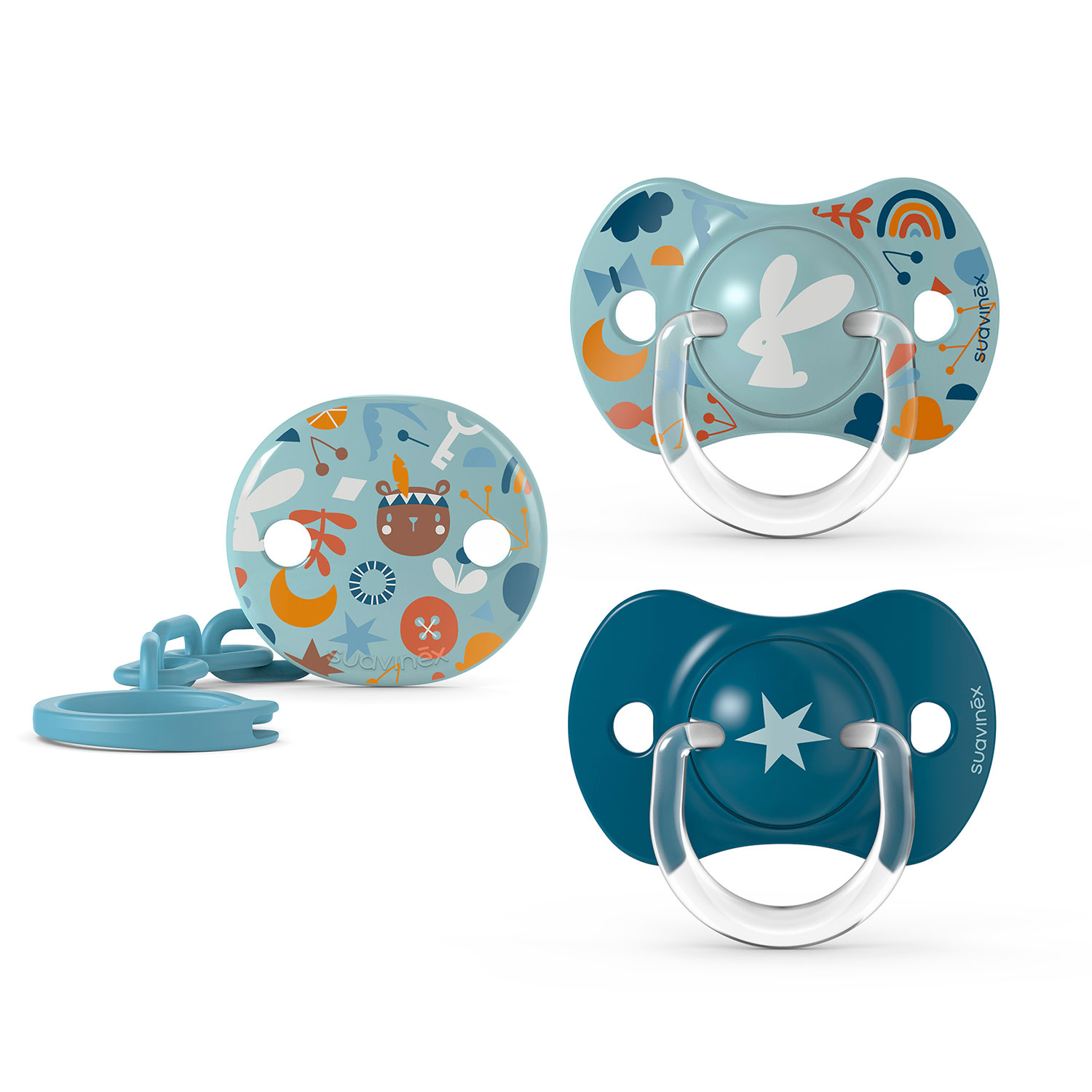 BROCHE PINZA FOREST AZUL + 2 CHUPETES FOREST AZUL FISIOLOGICO DE SILICONA +18 MESES - 1