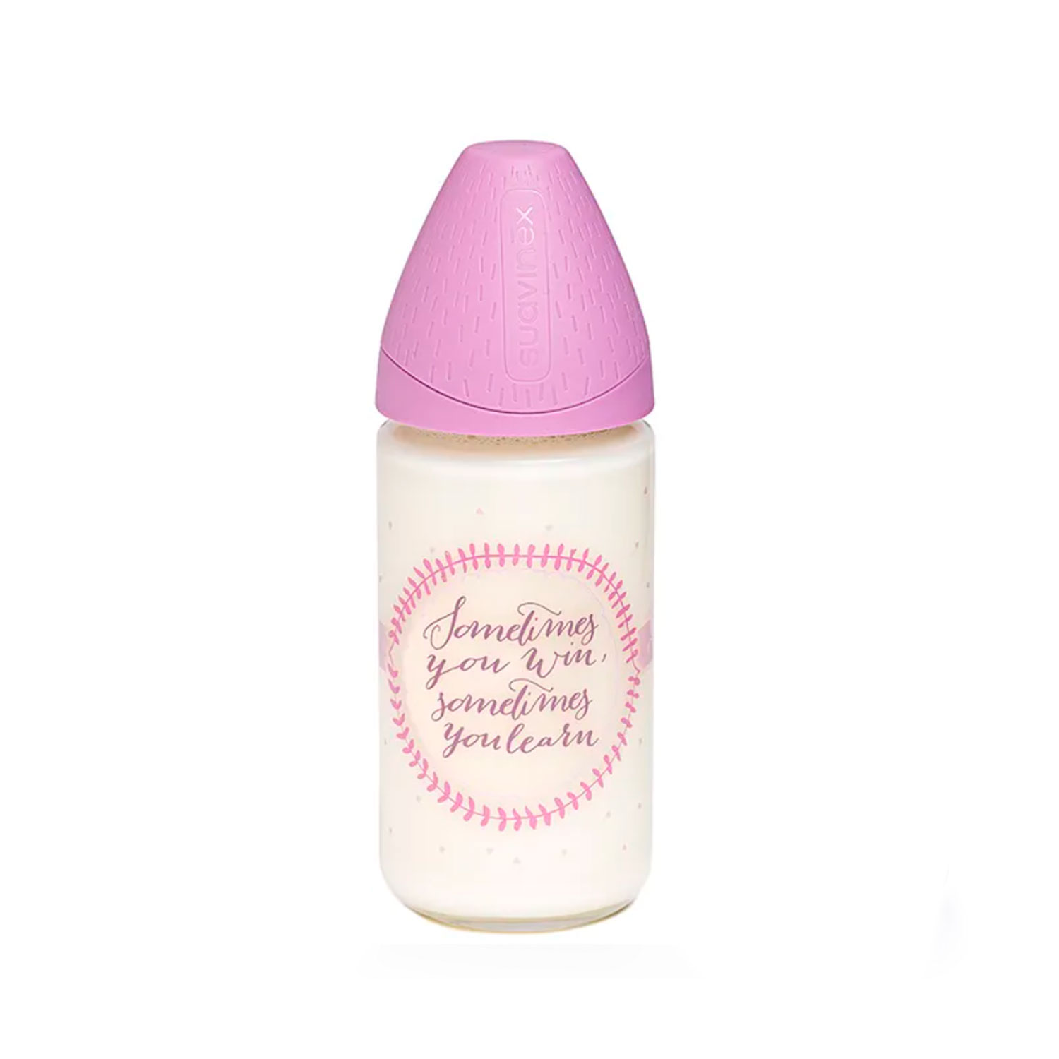 MAMADERA DE VIDRIO MEANINGFUL LILA DE 240ML CON TETINA REDONDA DE SILICONA FLUJO VARIABLE +0 MESES - 1
