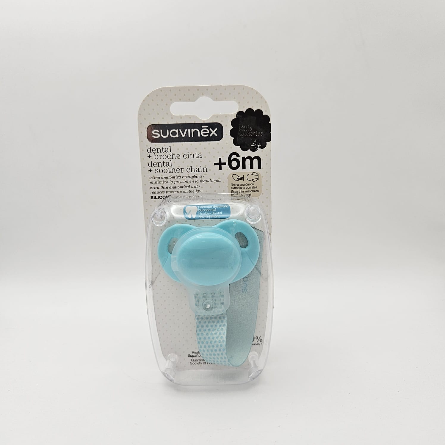 CHUPETE SUAVINEX DENTAL CON TETINA ANATÓMICA SILICONA + BROCHE +6M - 1