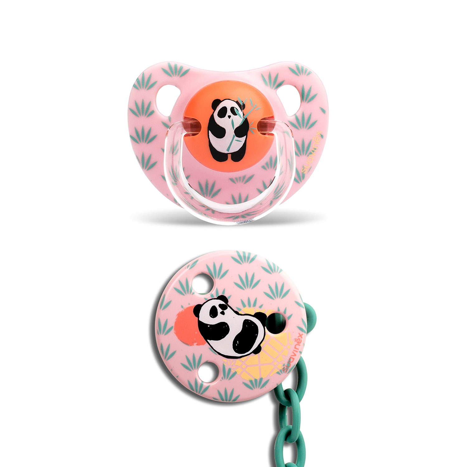 PACK CHUPETE ANATÓMICO DE SILICONA + BROCHE ROSA PANDA 6/18 MESES - 1