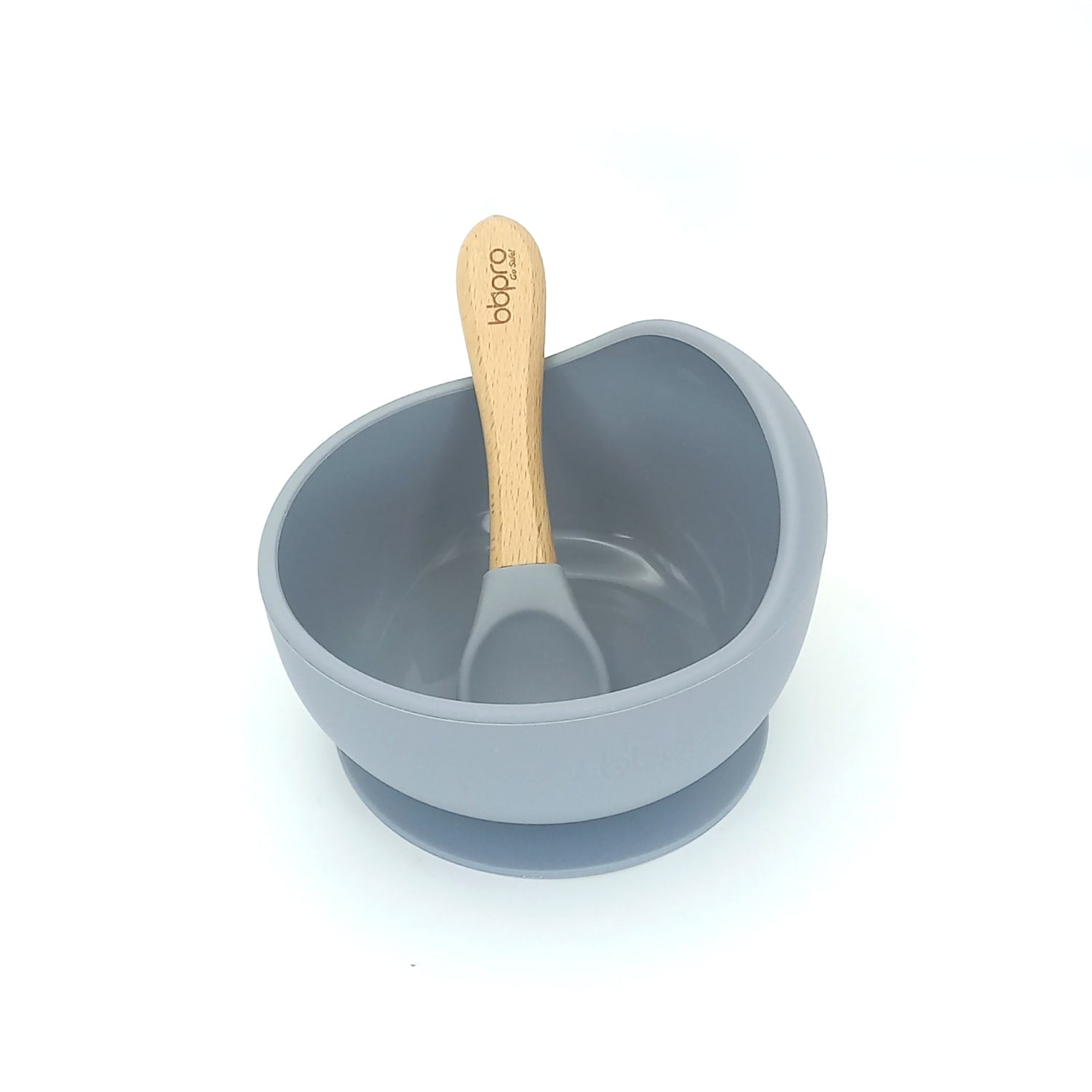 PLATO SILICONA CON CUCHARA GRIS - 1