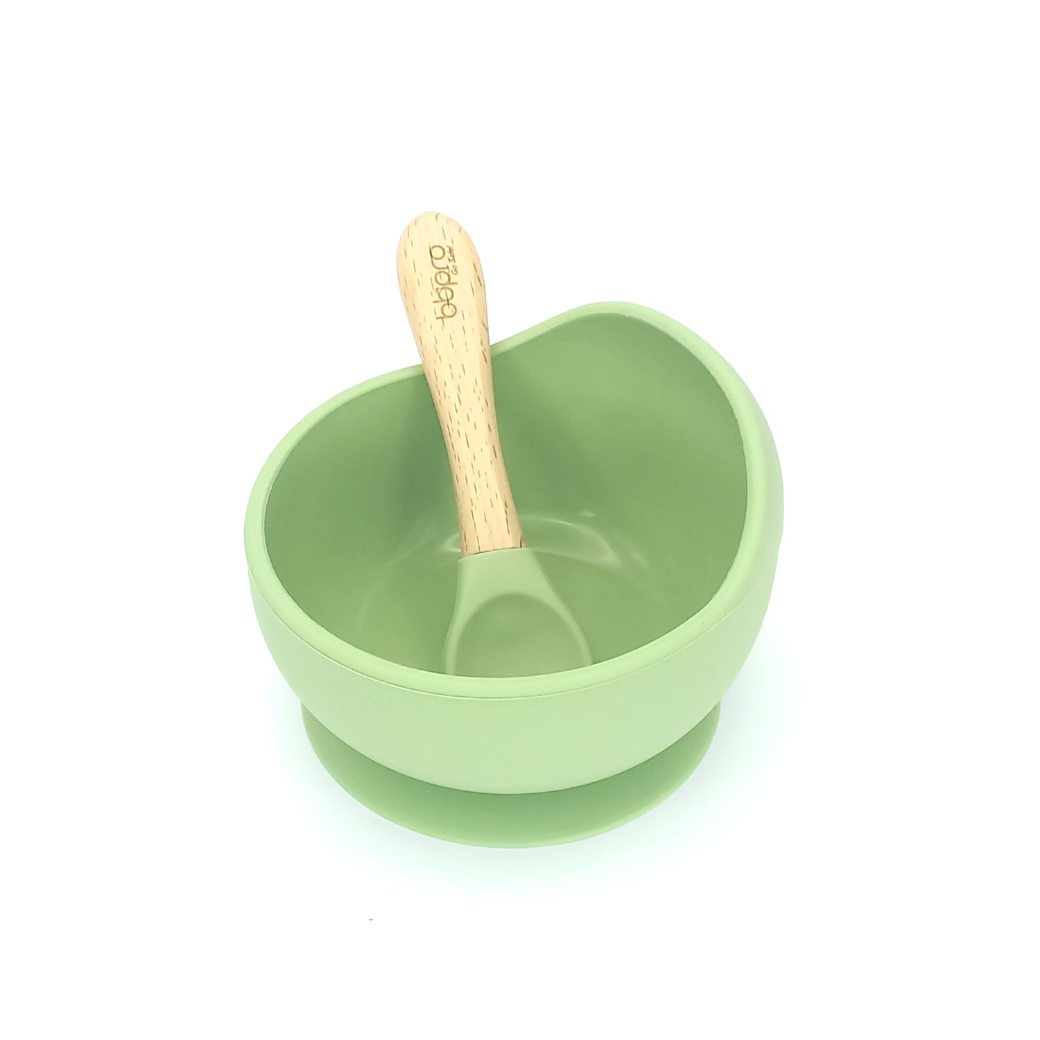 PLATO SILICONA CON CUCHARA VERDE OLIVA - 1