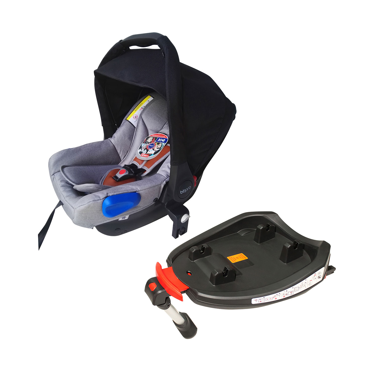 SILLA DE AUTO ZOE GRIS PLATA - NEGRO + BASE ISOFIX - 1