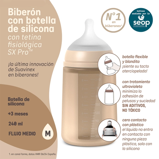 MAMADERA 240ML FISIOLOGICA SILICONA SX PRO SOFT FM BEIGE - 4