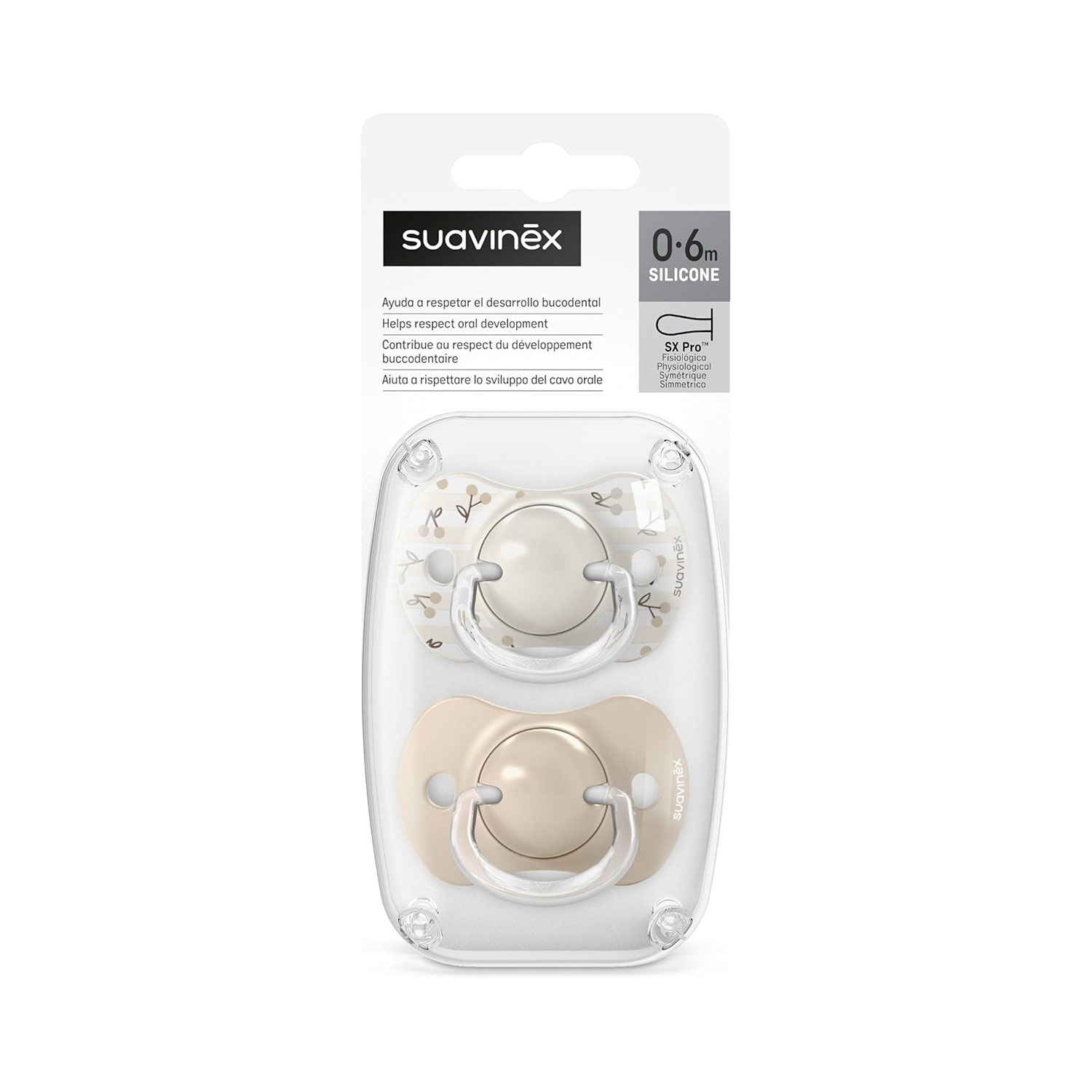 CHUPETE SX PRO FISIOLOGICO SILICONA 0/6M 2U BIRDIES BEIGE - 5