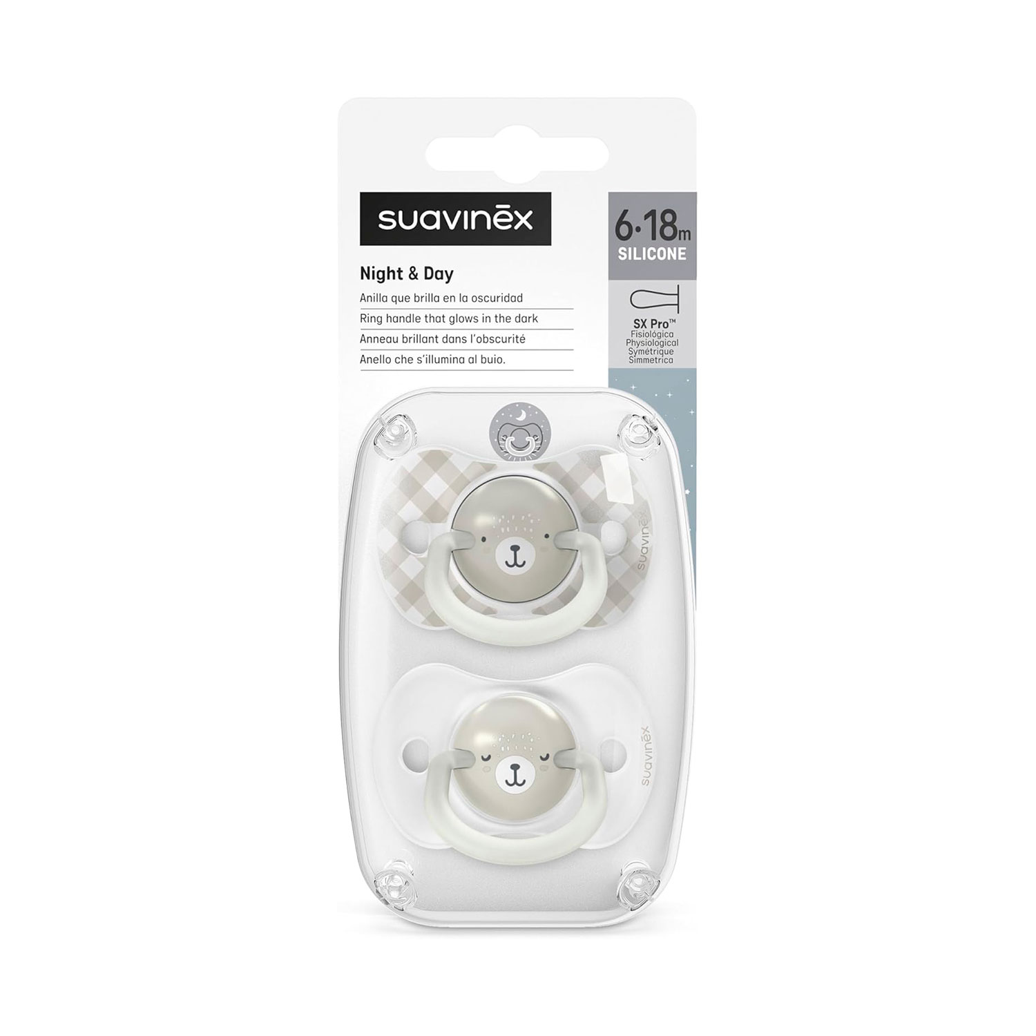 CHUPETE NOCHE Y DIA FISIOLOGICO SILICONA 6/18M 2U WILD GRIS - 2