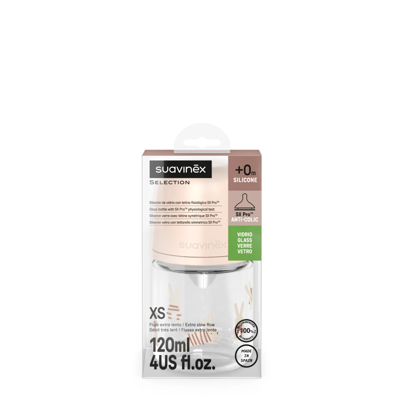 MAMADERA VIDRIO 120ML FISIOLOGICA SILICONA FLUJO XS WONDER BUNNY ROSA - 3