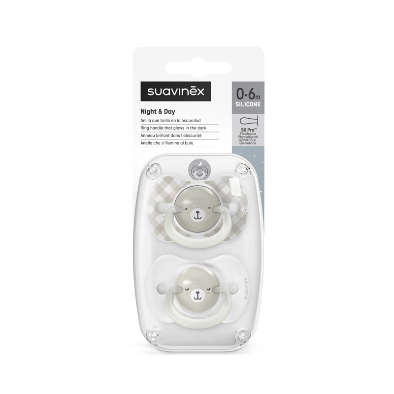 CHUPETE NOCHE Y DIA FISIOLOGICO SILICONA 0/6M 2U WILD GRIS - 1
