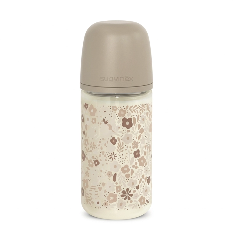 MAMADERA VIDRIO 240ML FISIOLOGICA SILICONA FLUJO S WONDER LIBER BEIGE - 1