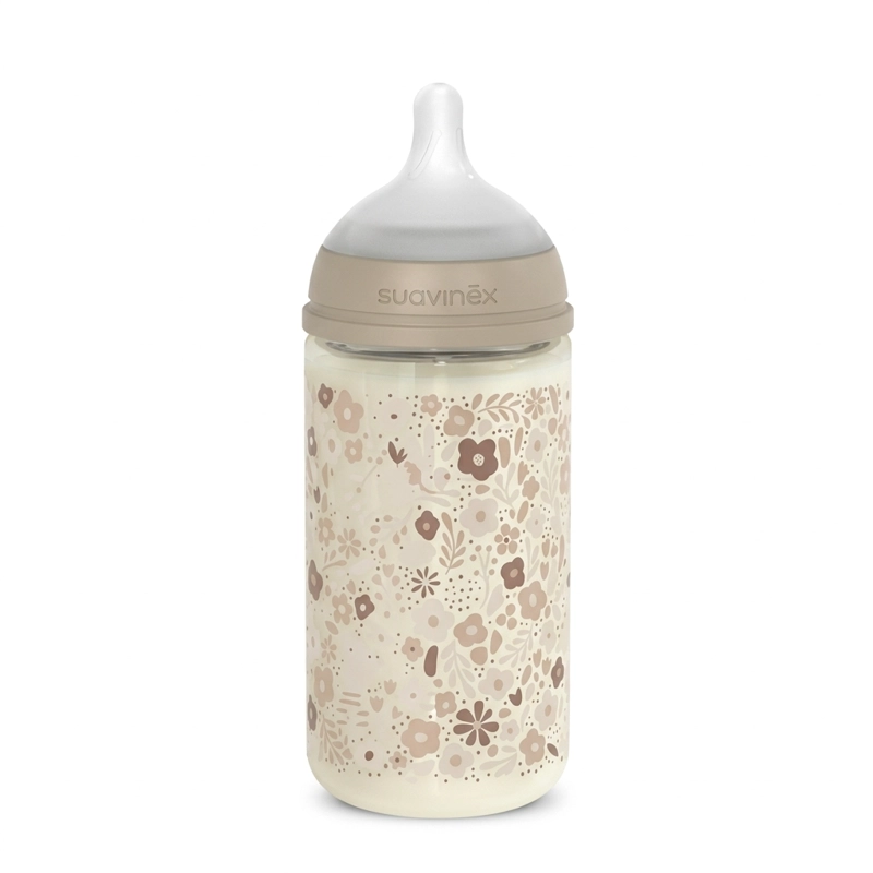 MAMADERA VIDRIO 240ML FISIOLOGICA SILICONA FLUJO S WONDER LIBER BEIGE - 2