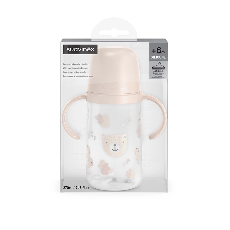 BIBERON CON ASAS 270ML ANTIDERRAME SILICONA +6M PRINT ROSA - 3