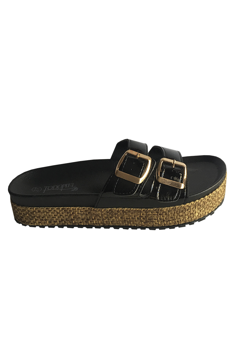 SANDALIAS MUJER TODOPIEL NEGRO ECOCUERO ZAU77 CHAROL - 1