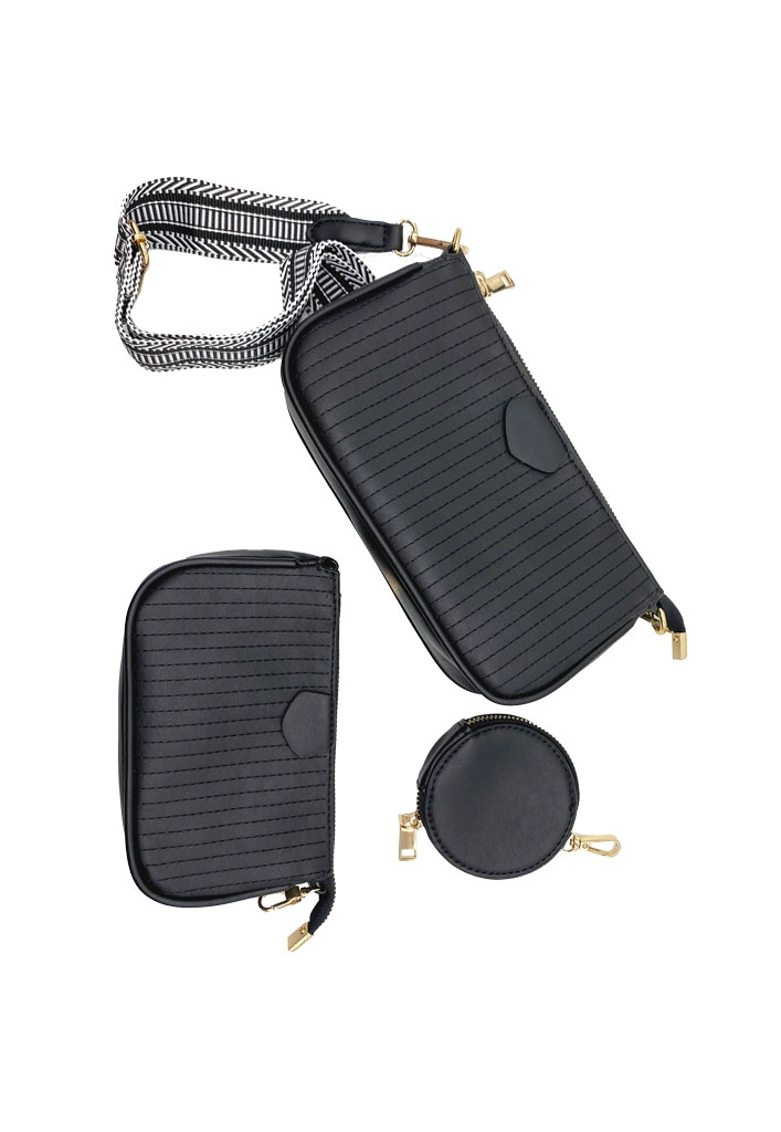 CARTERA + ESTUCHE + MONEDERO ECOCUERO NEGRO CRS88 - 4