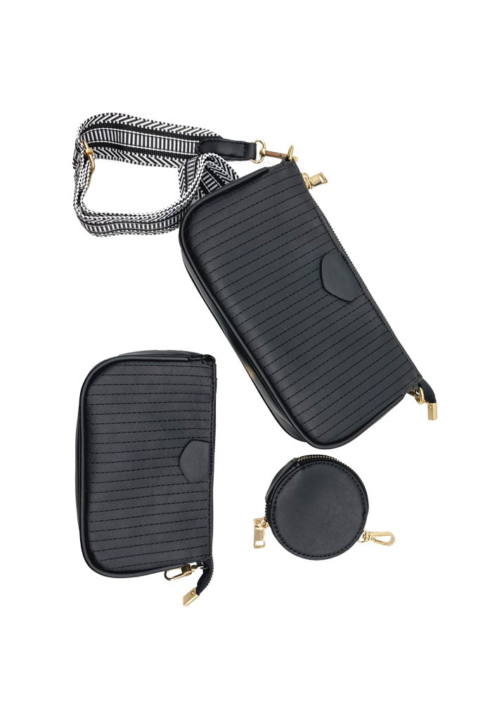 CARTERA + ESTUCHE + MONEDERO ECOCUERO NEGRO CRS88 - 4