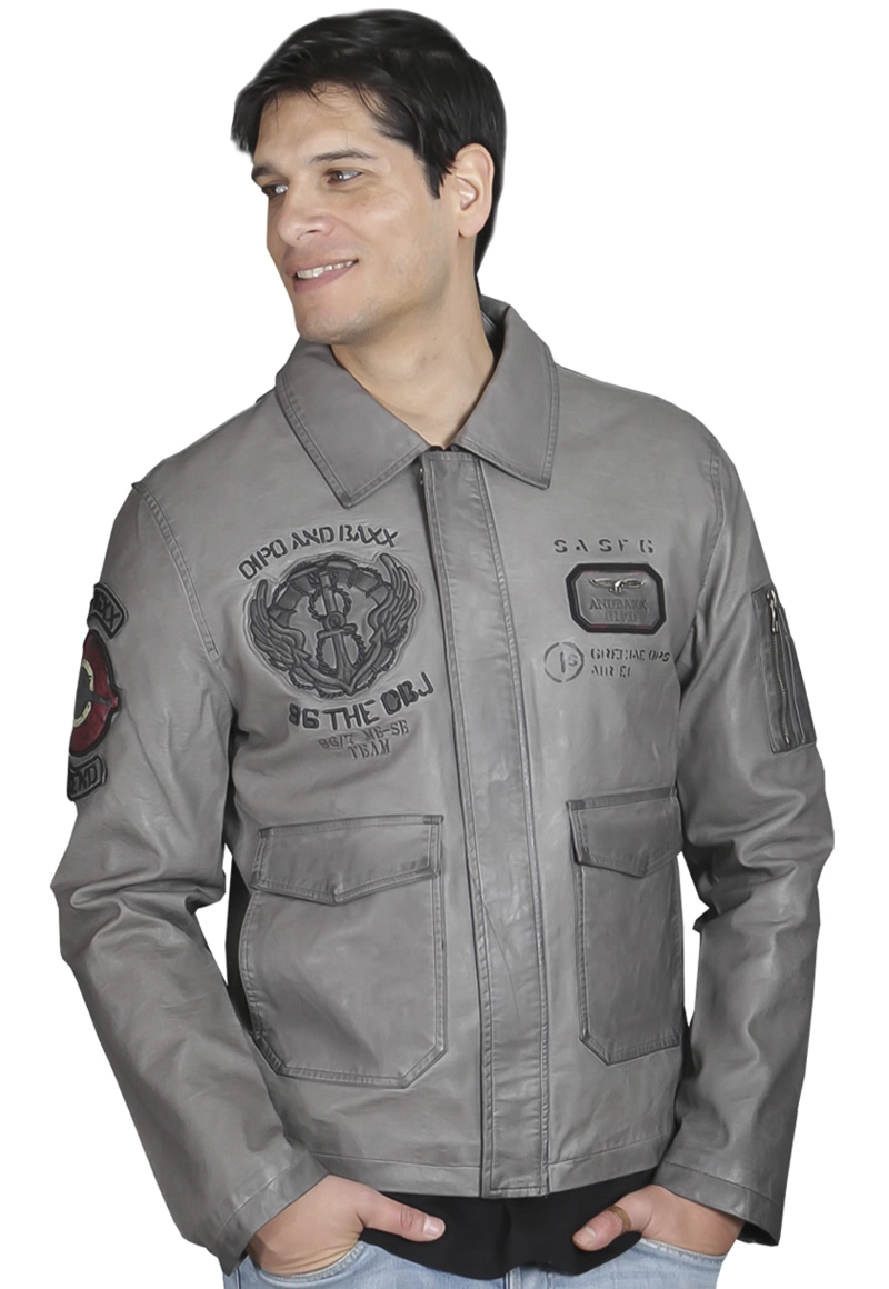 CHAQUETA ECOCUERO CHG47 GRIS - 3