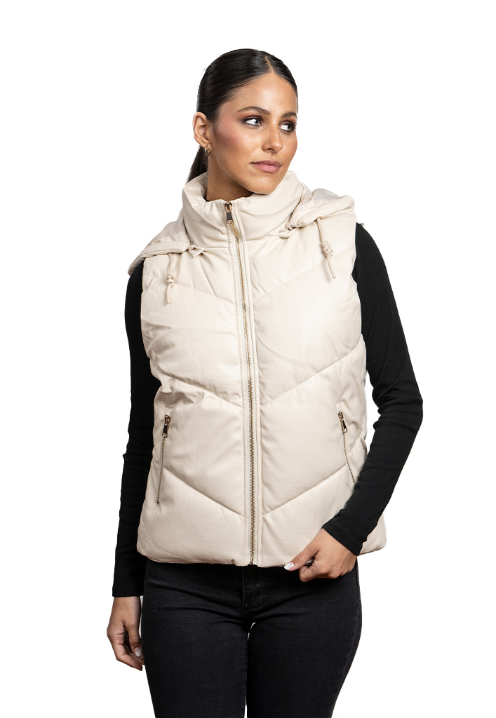 PUFFA SIN MANGA CHG76 ECOCUERO BLANCO INVIERNO - 1