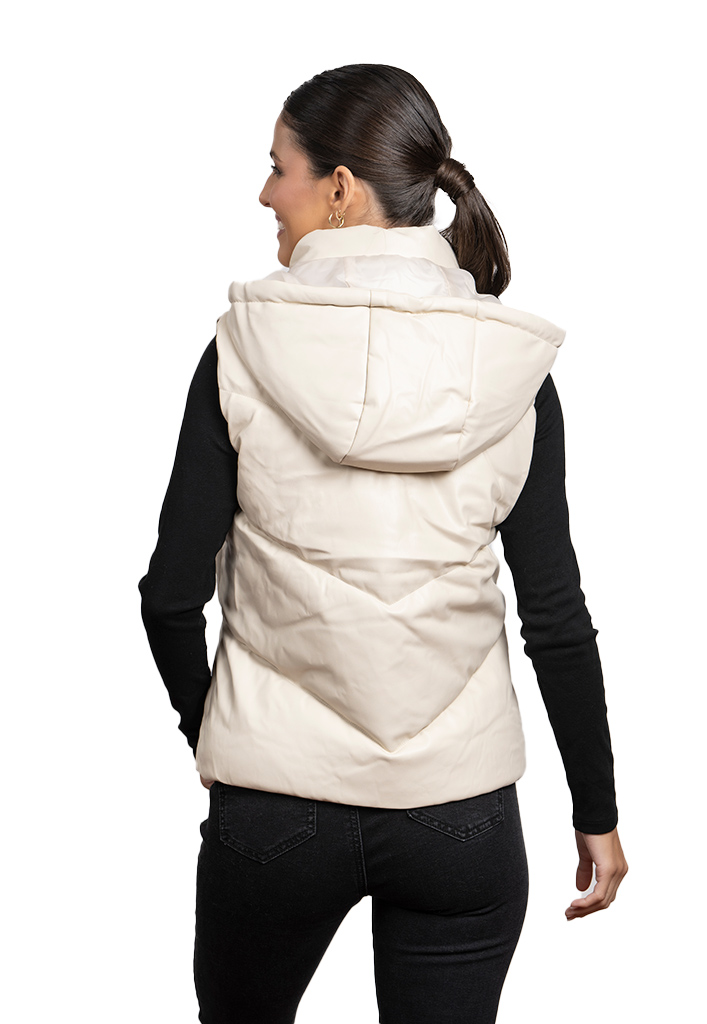 PUFFA SIN MANGA CHG76 ECOCUERO BLANCO INVIERNO - 3