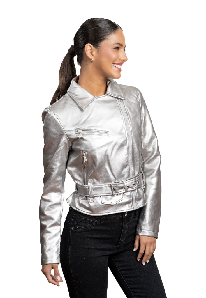 CHAQUETA CHG82 ECOCUERO PLATEADO - 2