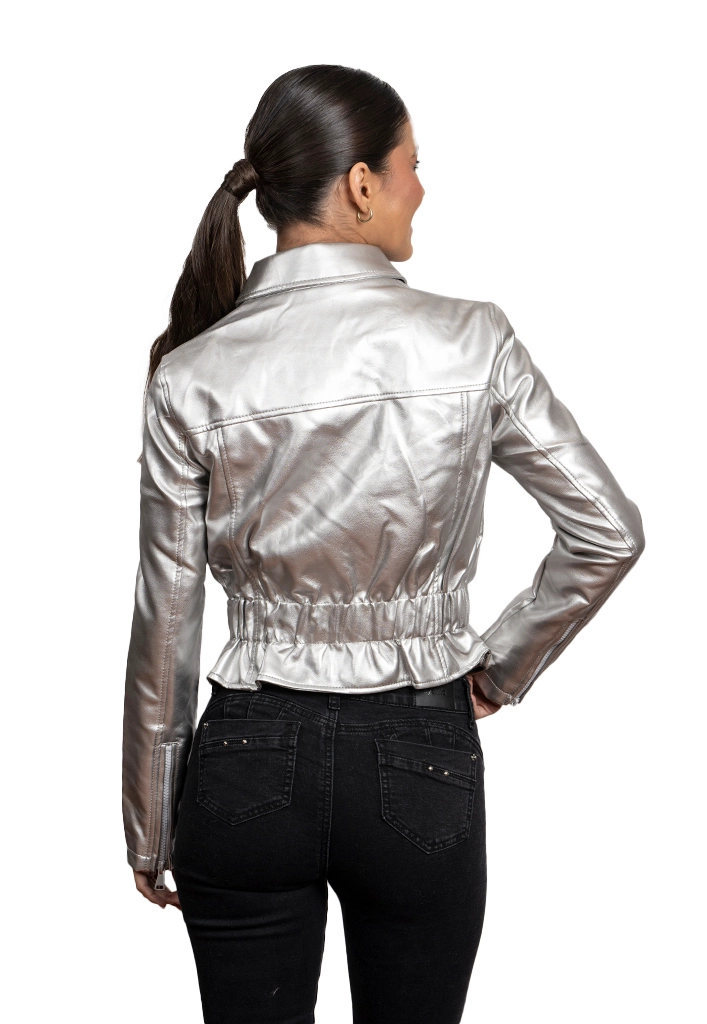CHAQUETA CHG82 ECOCUERO PLATEADO - 3