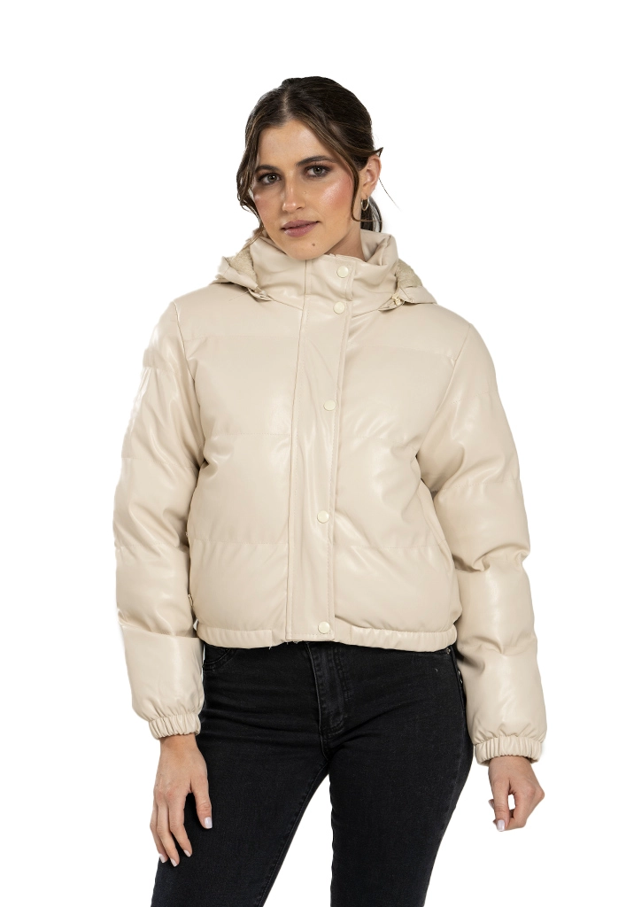 CHAQUETA PUFFA CHG74 ECOCUERO BEIGE - 1