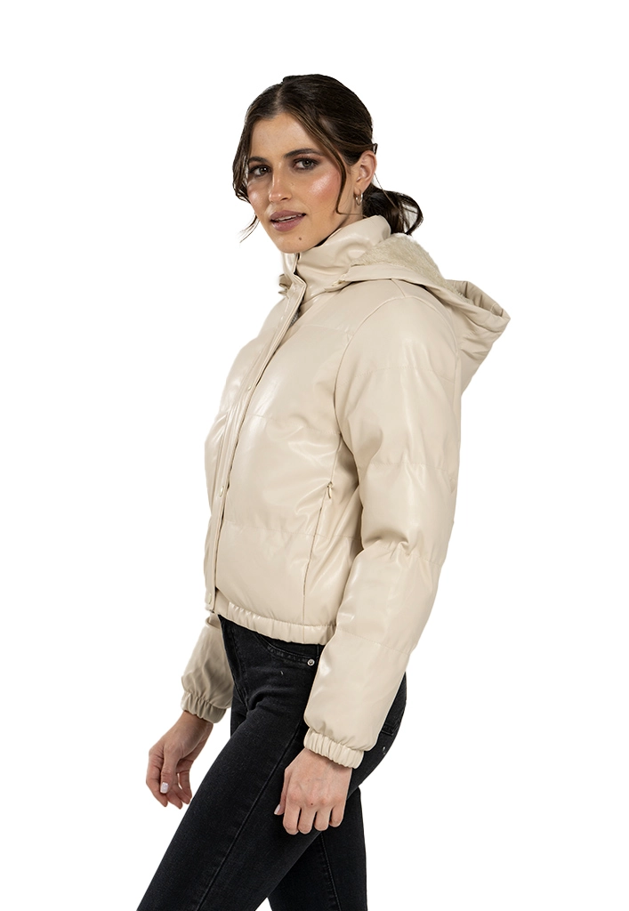 CHAQUETA PUFFA CHG74 ECOCUERO BEIGE - 2