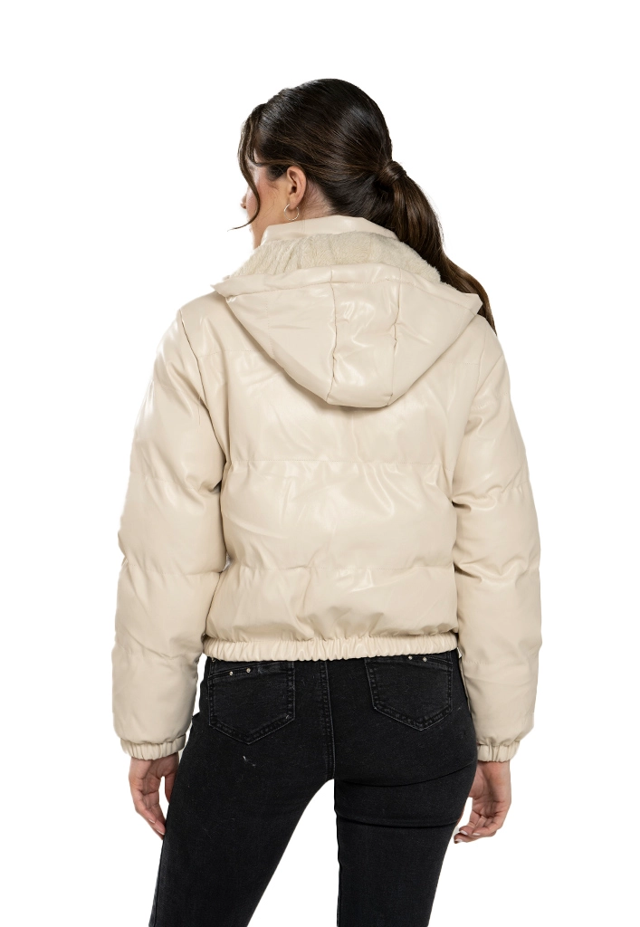 CHAQUETA PUFFA CHG74 ECOCUERO BEIGE - 3