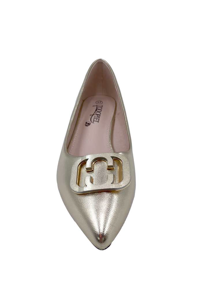 ZAPATO DE TACO ECOCUERO ZB011 DORADO - 3