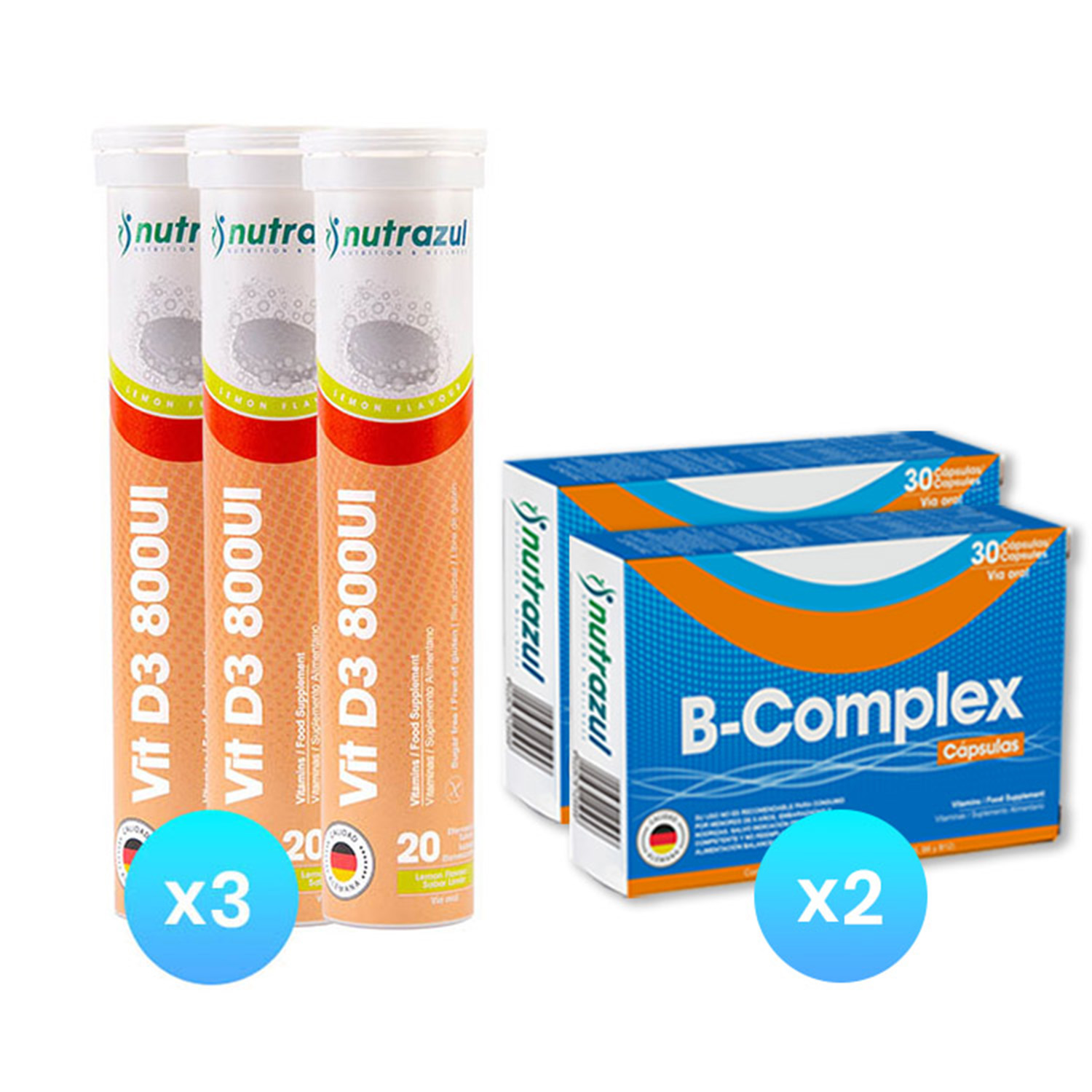 PACK SUPLEMENTOS NUTRAZUL 3 VIT D3 800 UI TABLETAS + 2 B-COMPLEX - 1