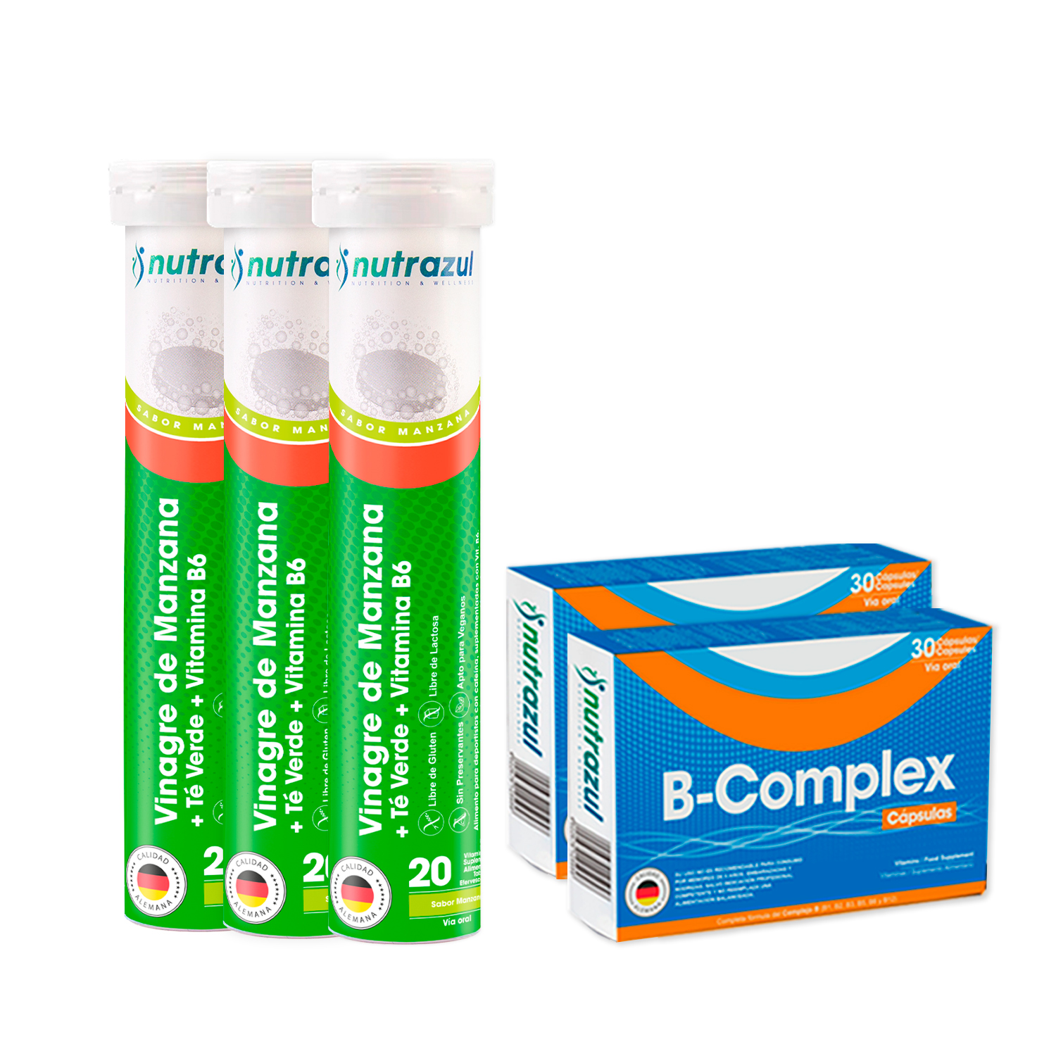 VINAGRE DE MANZANA 1000 MG (3) + B-COMPLEX CÁPSULAS (2) - PACK 5TE VERDE NUTRAZUL -PACK 2 UNIDADES - 1