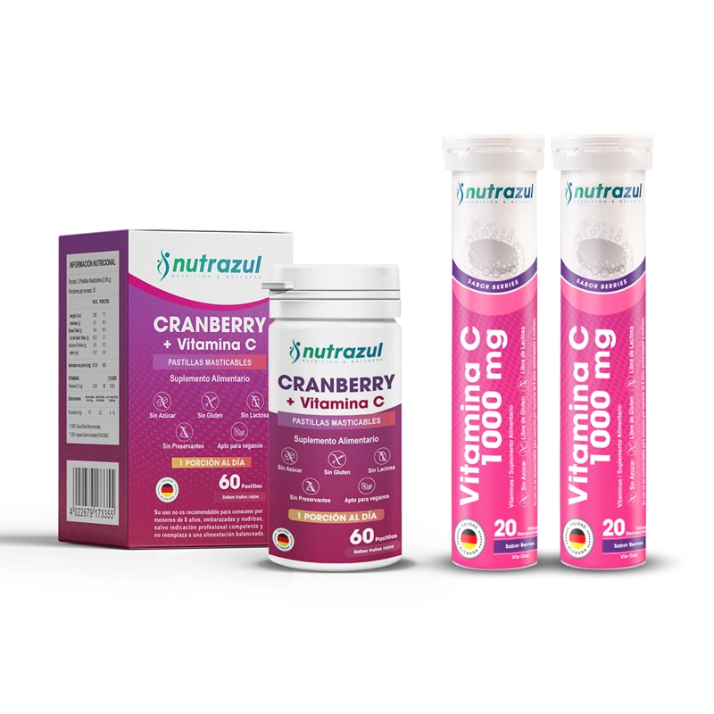 CRANBERRY  + VITAMINA C 1000 MG  - NUTRAZUL - PACK 3 - 1