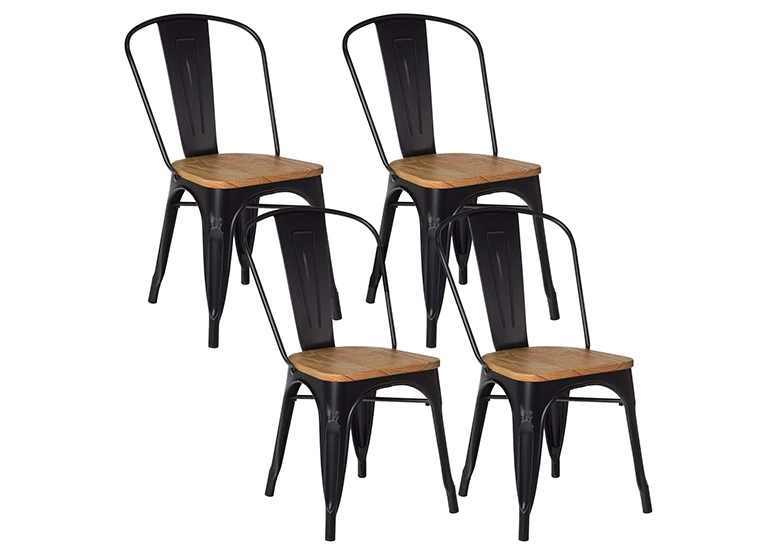 PACK 4 SILLAS NOVAHUS TOLIX VINTAGE NEGRO ASIENTO MADERA - 1