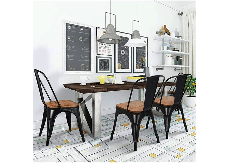 PACK 4 SILLAS NOVAHUS TOLIX VINTAGE NEGRO ASIENTO MADERA - 2