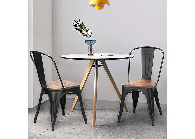 PACK 4 SILLAS NOVAHUS TOLIX VINTAGE NEGRO ASIENTO MADERA - 6