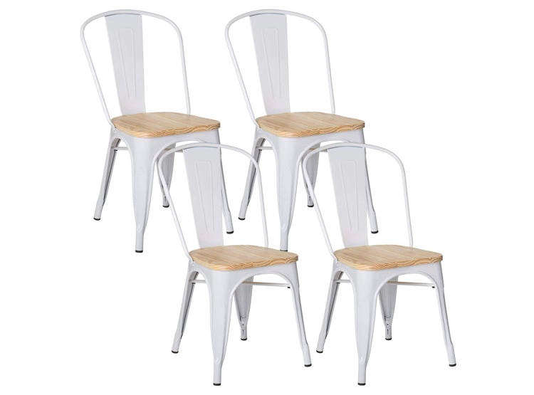 PACK 4 SILLAS NOVAHUS TOLIX BLANCO ASIENTO MADERA - 1