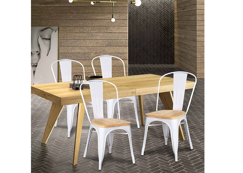 PACK 4 SILLAS NOVAHUS TOLIX BLANCO ASIENTO MADERA - 2