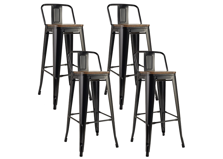 PISOS BAR NOVAHUS TOLIX NEGRO PACK 4 ASIENTO MADERA - 1