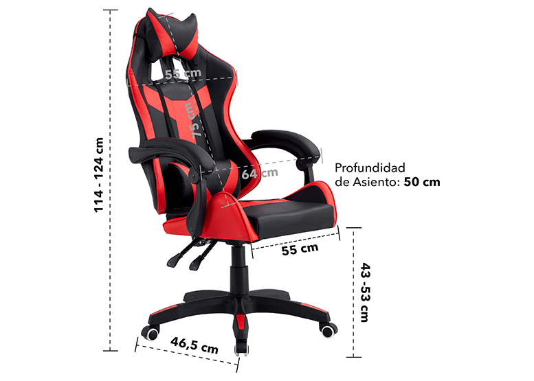 SILLA GAMER RACING MULTIFUNCIONAL ROJO - 3