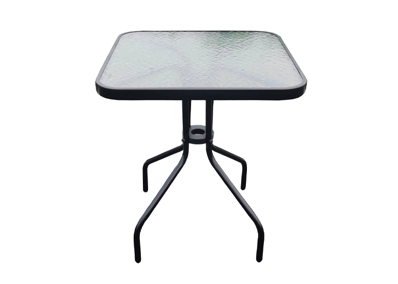 MESA DE TERRAZA DE VIDRIO Y ACERO CUADRADA NEGRO - 1