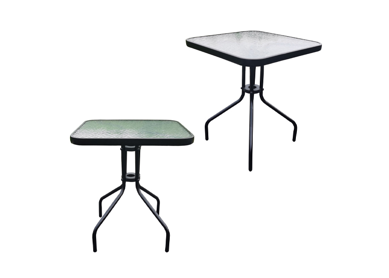 MESA DE TERRAZA DE VIDRIO Y ACERO CUADRADA NEGRO - 4