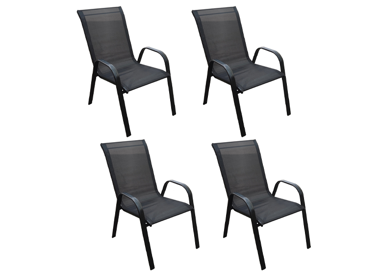 PACK 4 SILLAS DE TERRAZA DE TEXTILENO Y ACERO NEGRO - 1