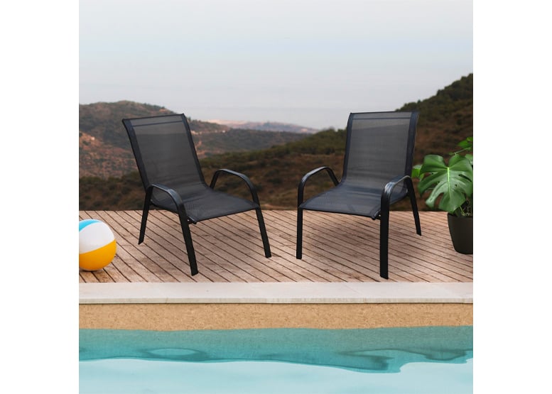 PACK 4 SILLAS DE TERRAZA DE TEXTILENO Y ACERO NEGRO - 2
