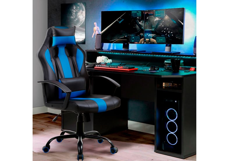 SILLA GAMER RECLINABLE Y ALTURA AJUSTABLE AZUL - 2