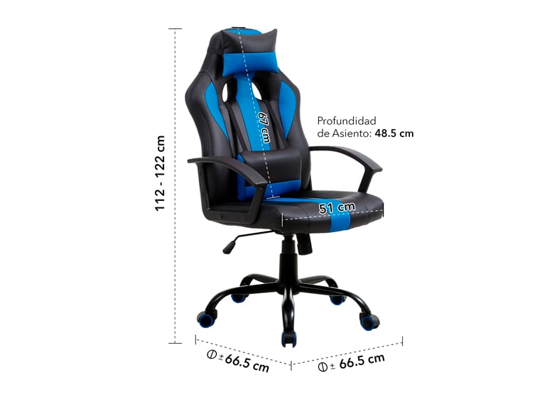 SILLA GAMER RECLINABLE Y ALTURA AJUSTABLE AZUL - 3