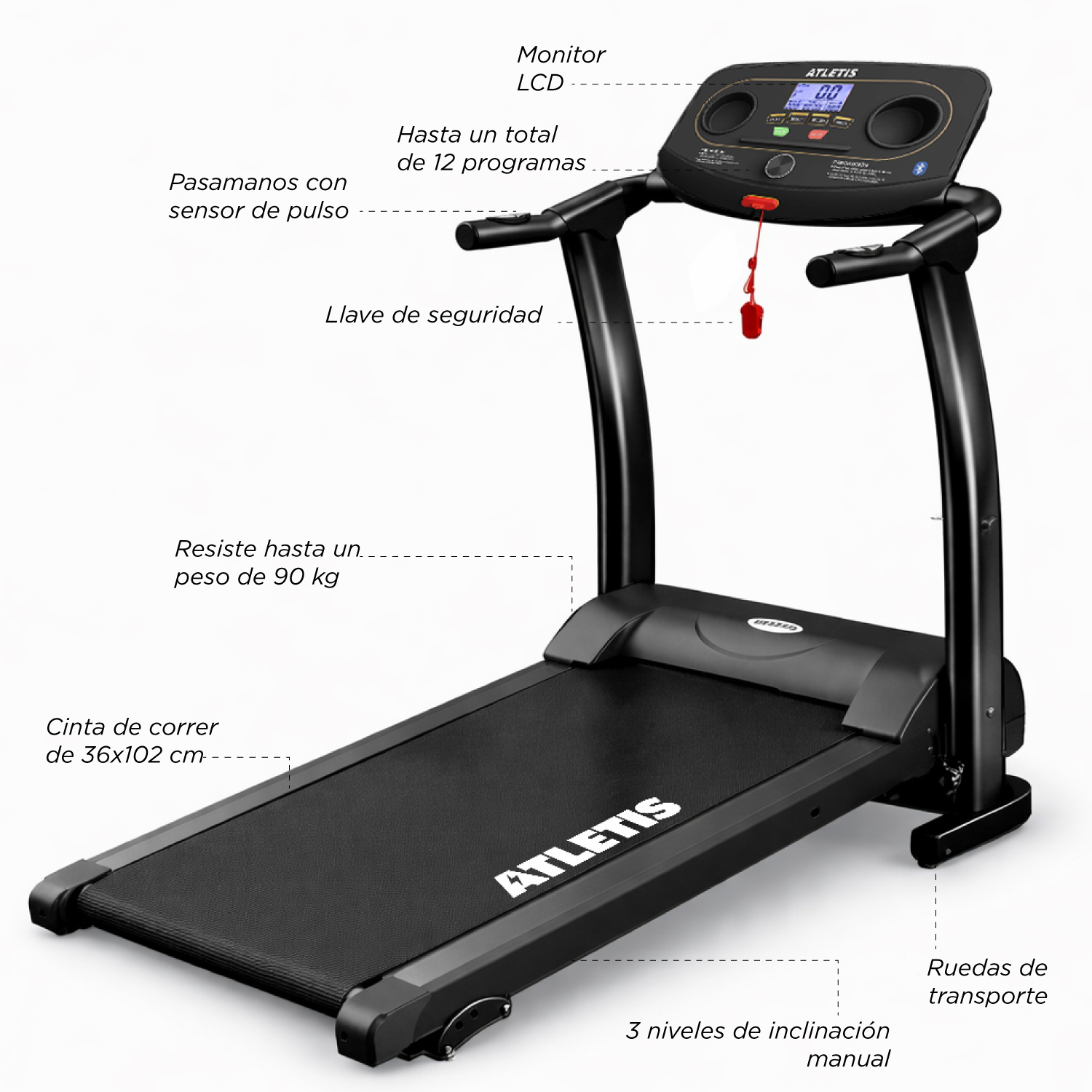 TROTADORA ATLETIS 12 KM/H PLEGABLE M201 BLUETOOTH NEGRO - 7