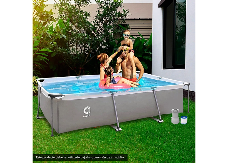 PISCINA AVENLI 65X207X300 CM CON FILTRO 3701 L GRIS - 2
